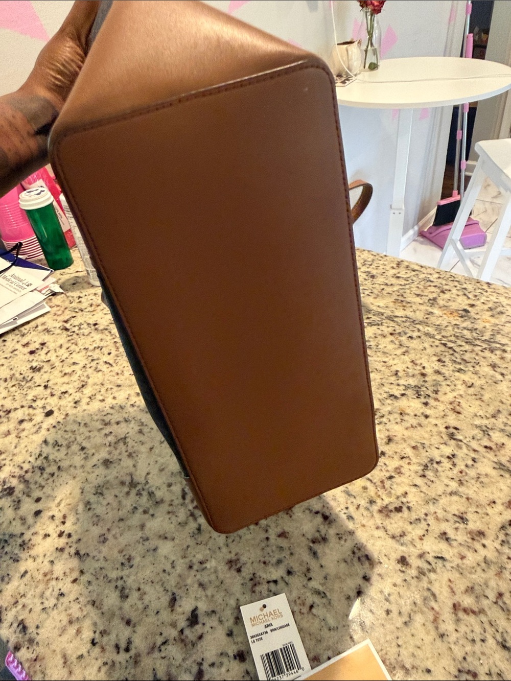 Michael Kors Aria Brown Logo Tote with Tan Trim and Gold Logo - Picture 9 of 16